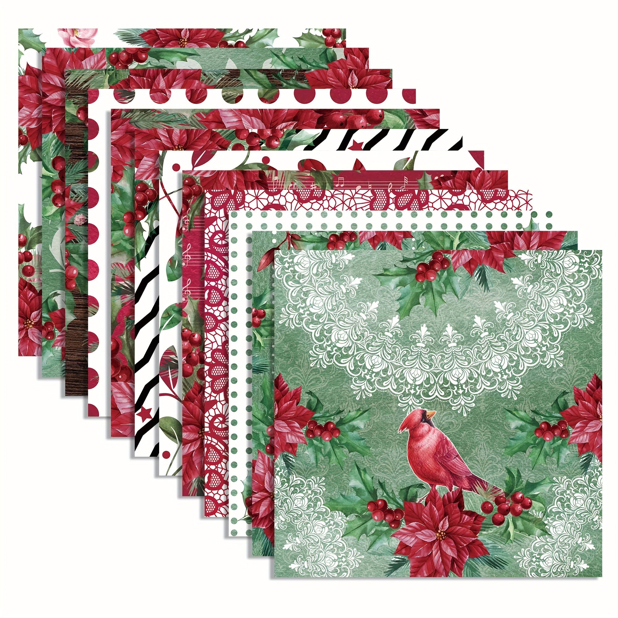 24sheets Christmas Scrapbook Paper Watercolor Poinsettia Pattern Paper