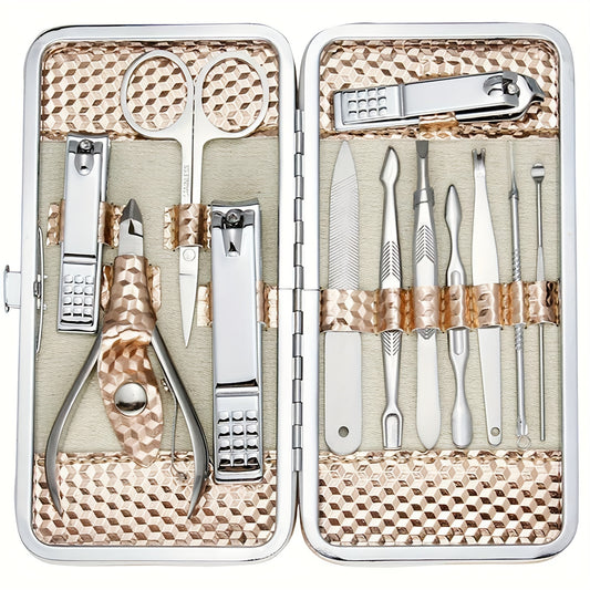 12pcs Nail Clippers Pedicure Kit Stainless Steel Professional Groom