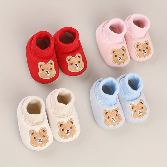 Baby Boys Cartoon Bear Cozy Boots Soft Plus Fleece Indoor Winter Shoes