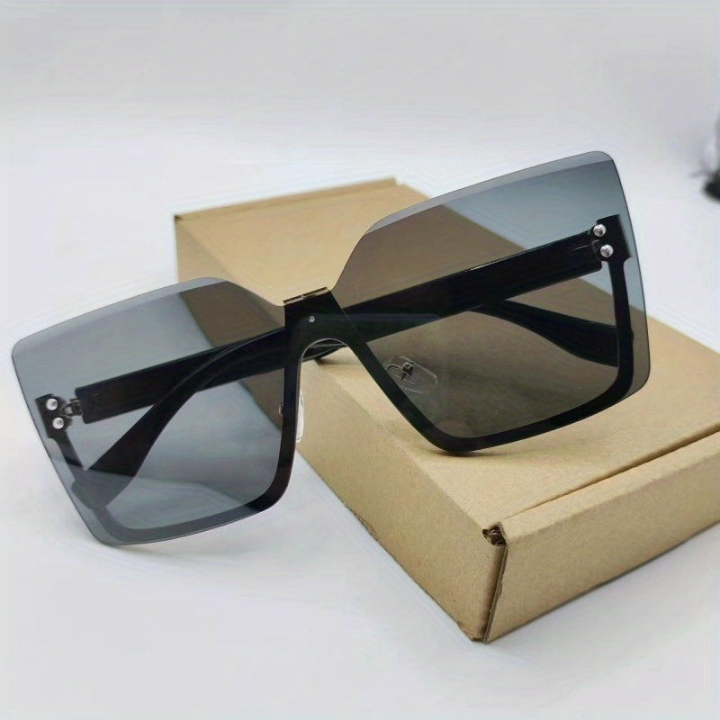 Oversized Semi Rimless Sunglasses Gradient Lens Rivet Decor Glasses UV400