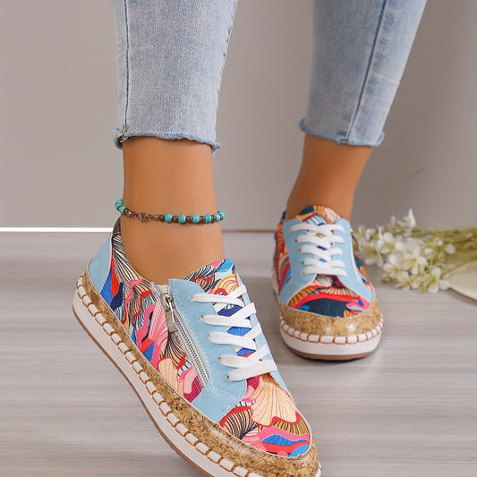 Women's Tribal Print Sneakers Low Top Lace Up Shoes