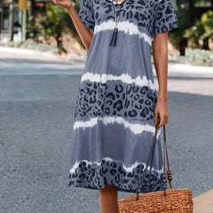  Tie Dye Leopard Print Short Sleeve V Neck Dress