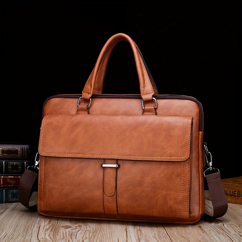 Retro Waterproof Briefcase With Handle & Strap Laptop Sleeve Bag