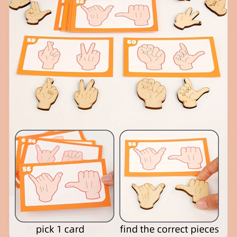 Wooden Gesture Matching Game Toy Hand Brain Coordination Logical Thinking