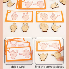Wooden Gesture Matching Game Toy Hand Brain Coordination Logical Thinking