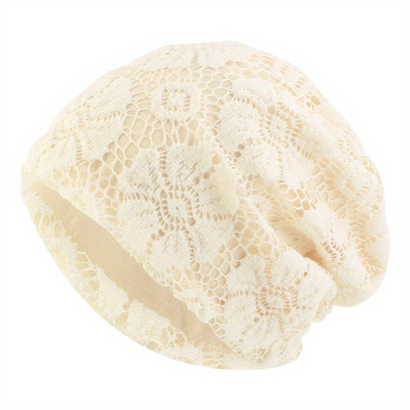 Double Layer Lace Beanies Turban Cap Solid Head Wrap Elastic Skull Cap