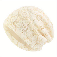 Double Layer Lace Beanies Turban Cap Solid Head Wrap Elastic Skull Cap