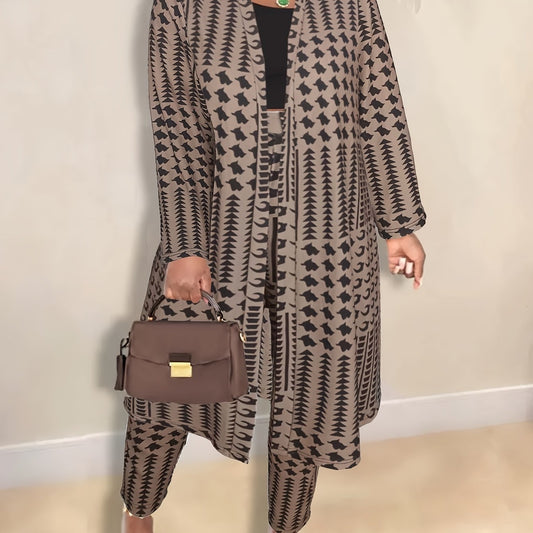  Houndstooth Cardigan & Pants 2-Piece Set