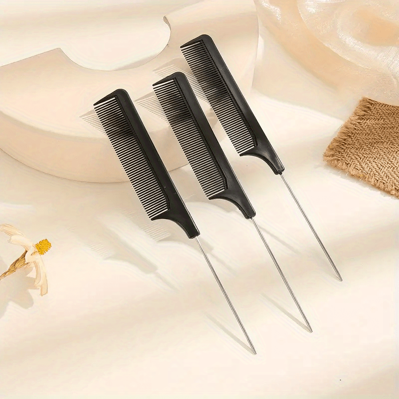 3pcs Rat Tail Comb Steel Pin Rat Tail Plastic Teasing Comb