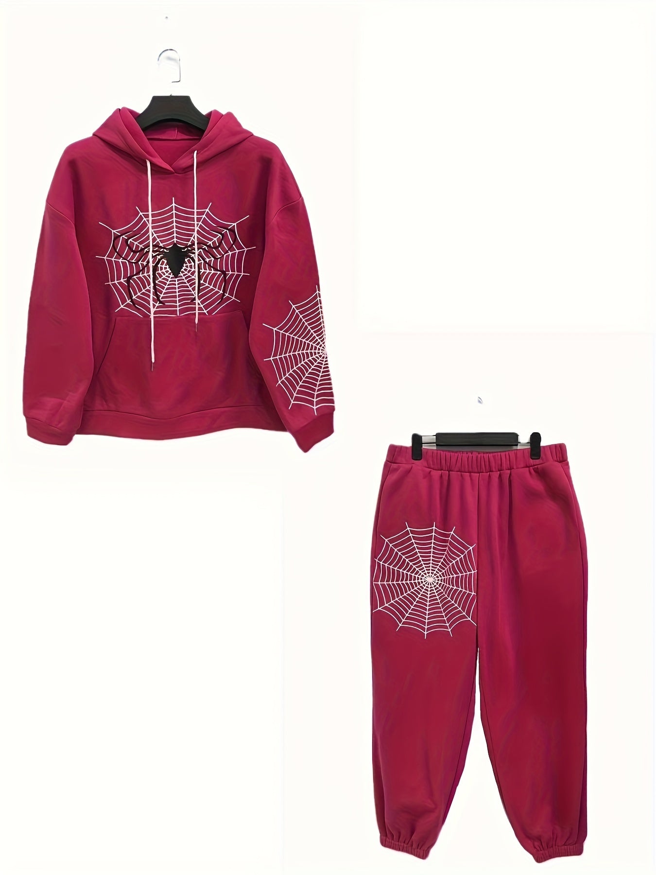 Women's Plus Spider & Spider Web Print Hooded Sweatshirt & Joggers Set