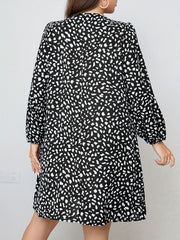  Dalmatian Print Lantern Sleeve V Neck Dress