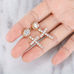 Men's Unisex Zirconia Cross Stud Earrings Hip Hop Punk Pendant Accessories