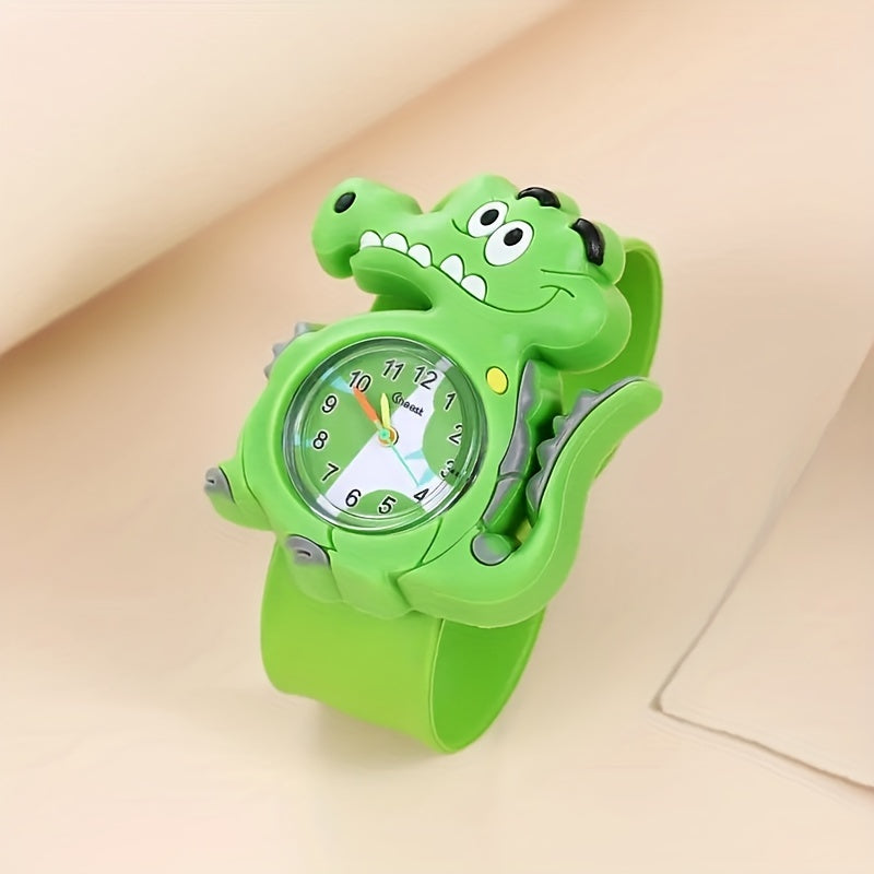 Green Crocodile Quartz Watch With Silicone Strap For Girls