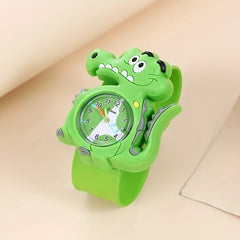 Green Crocodile Quartz Watch With Silicone Strap For Girls