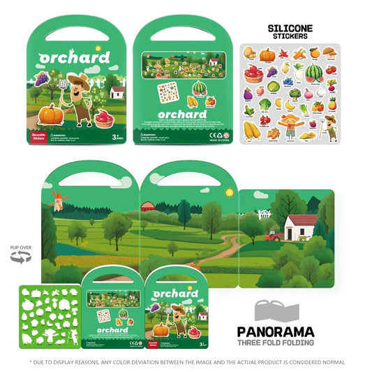 Reusable Sticker Book for Kids - 6 Themes, Animals, Fruits, Easy Peel & Stick