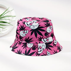 Skull Leaf Print Reversible Bucket Hat Lightweight Unisex Fisherman Cap