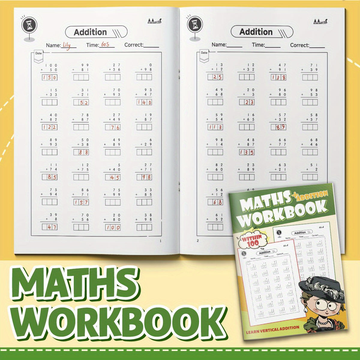 100 Addition Problems Fun Workbook for Kids with Colorful Illustrations