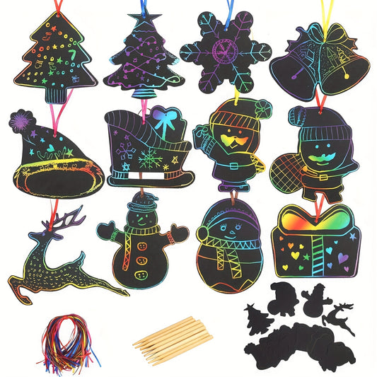 48pcs Scratch Paper DIY Christmas Ornaments Magic Scratch Off Cards Paper