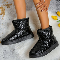 Women's Quilted Pattern Ankle Boots Round Toe Warm Winter Snow Boots