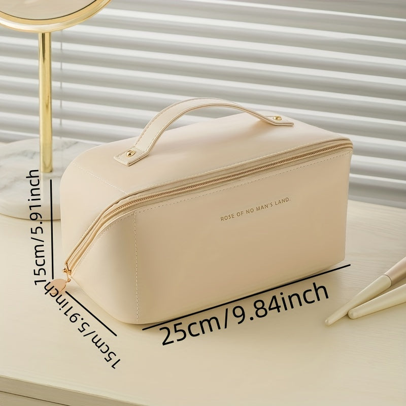 Zipper Makeup Bag For Women Portable Cosmetic Storage Pouch PU Leather