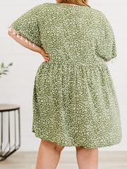  Leopard Print Fringe Trim Midi Dress