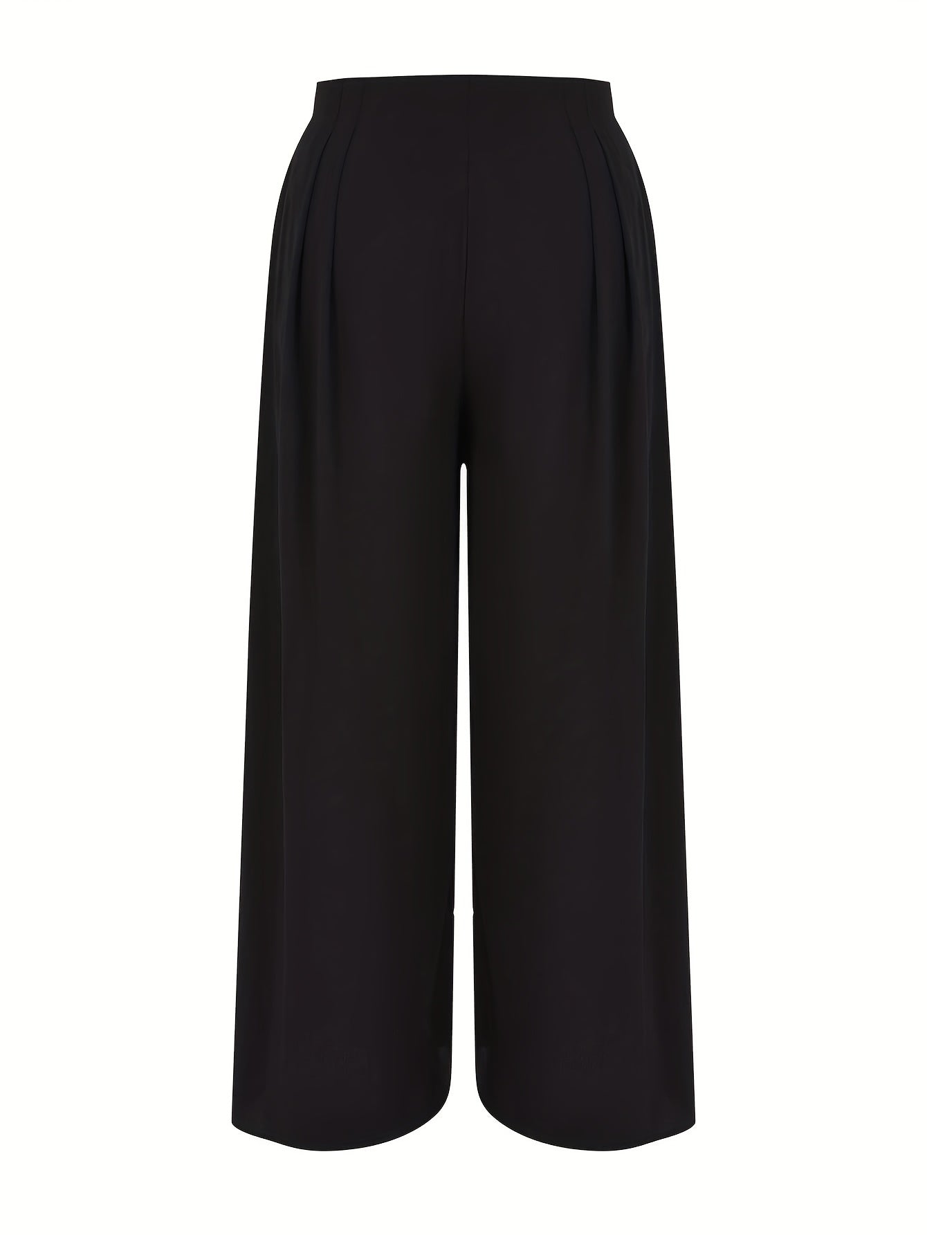  Solid Plicated High Rise Wide Leg Trousers