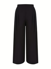 Solid Plicated High Rise Wide Leg Trousers