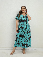  Floral Print Short Sleeve Midi Dress