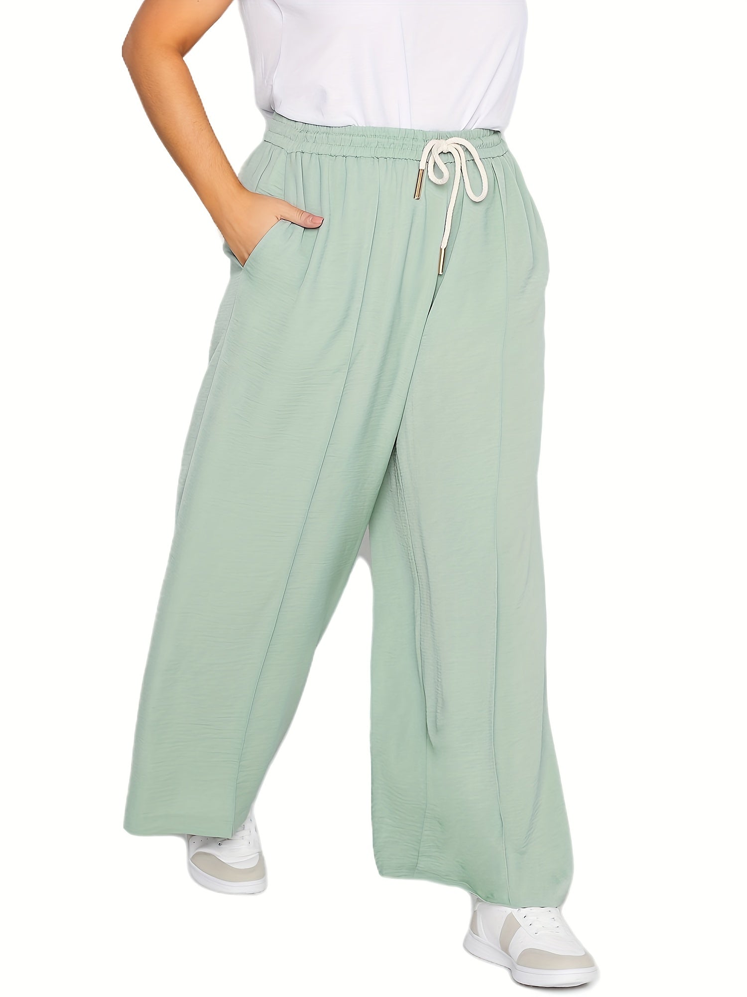 Women's Plus Wide Leg Pants Drawstring Elastic with Pockets