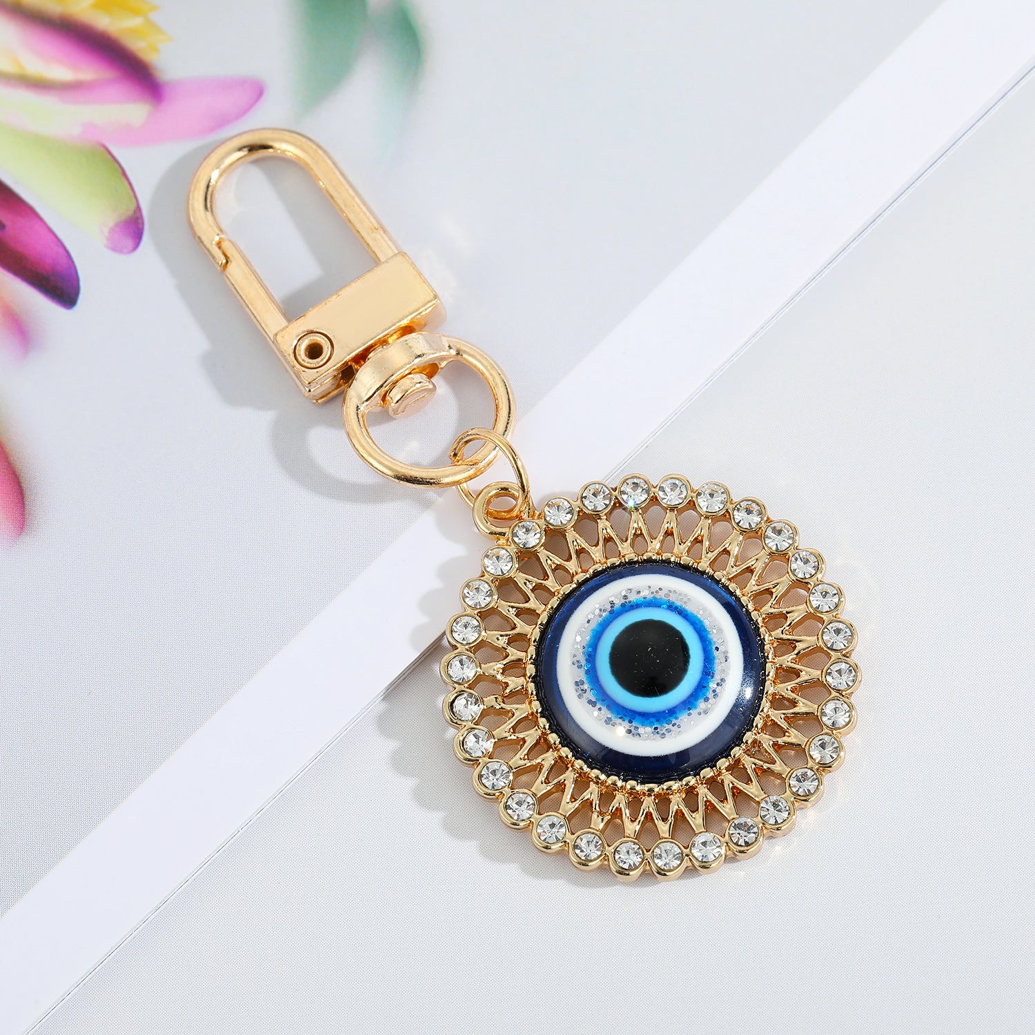 Bling Heart Eye Evil Eye Keychain Key Ring for Bag Car Earphone Case