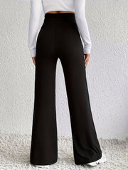  Wide Leg Trousers Solid V Waist High Rise Non Stretch
