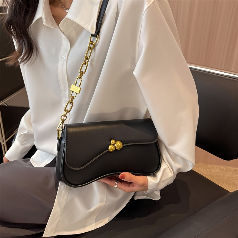Metal Decor Crossbody Bag with Chain Shoulder Strap