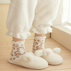 Leopard Fuzzy Socks Comfy Warm Tube Stockings