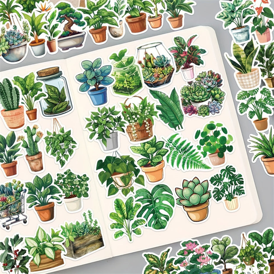 50pcs Green Plants & Flowers Vinyl Stickers Nature Themed Self Adhesive Decals