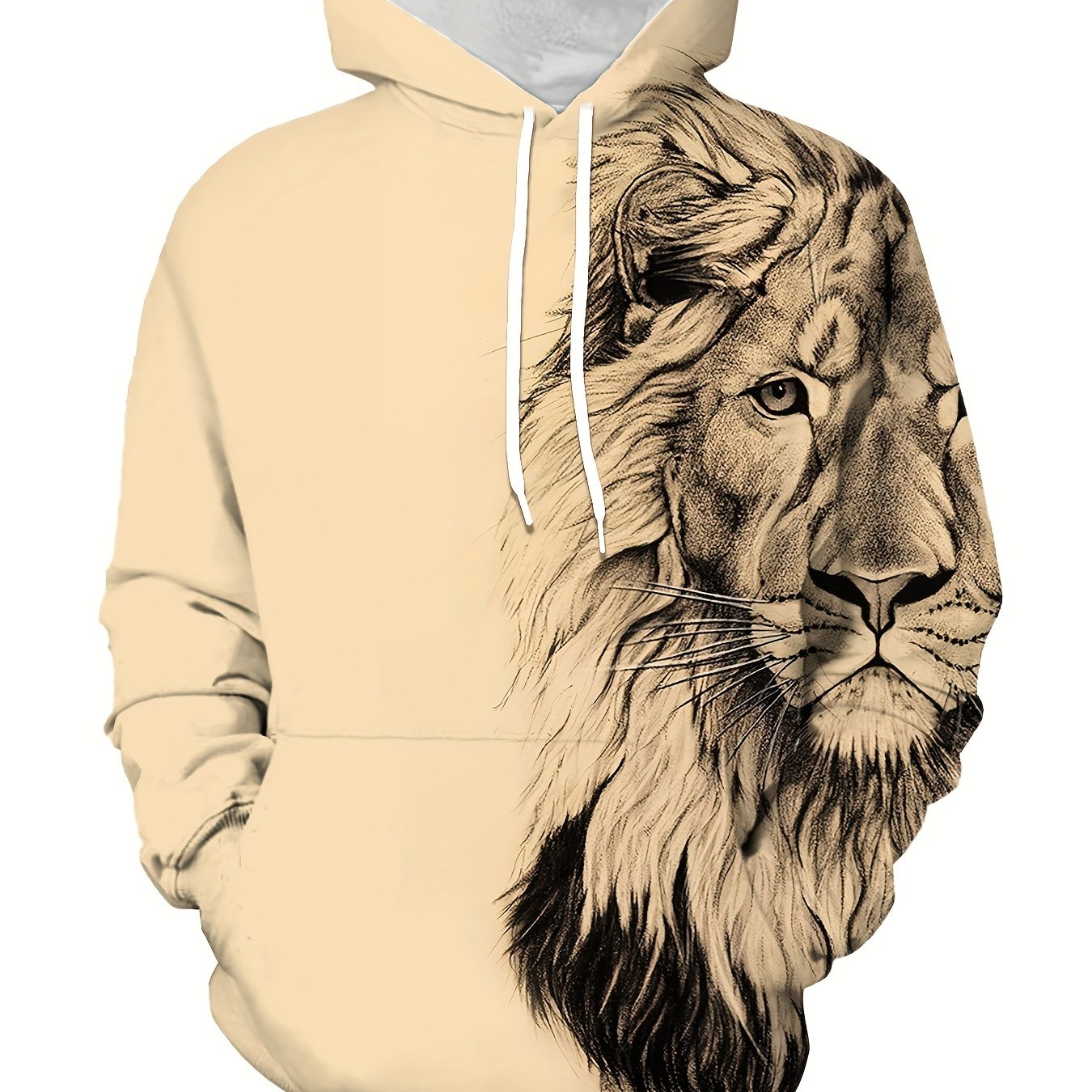 Lion 3D Print Hoodie For Men Loose Hooded Pullover