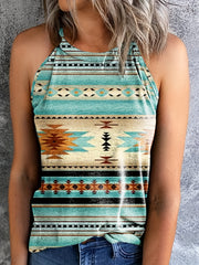  Southwestern Print Tank Top Round Neck Casual Slight Stretch