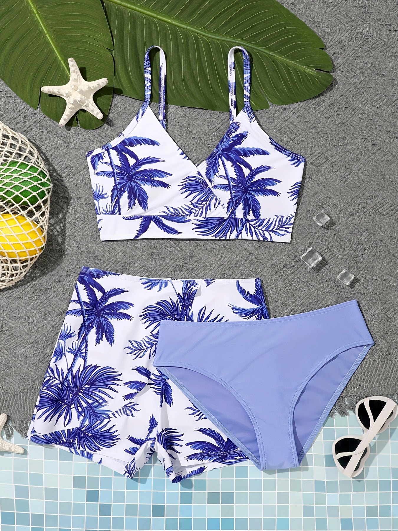 Girls Palm Tree Bikini Tankini Set Summer Beach Bathing Suits