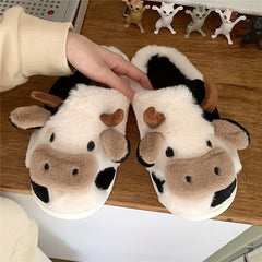 Cow Fleece Slippers For Girls - Non Slip Lightweight Slip On Indoor Home Winter