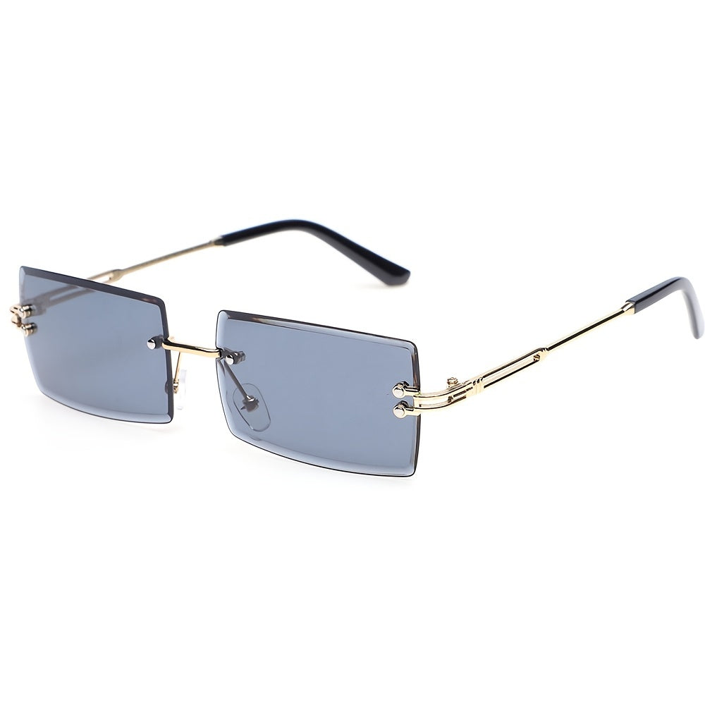 Rimless Rectangle Sunglasses Metal Frame Square UV400 Glasses