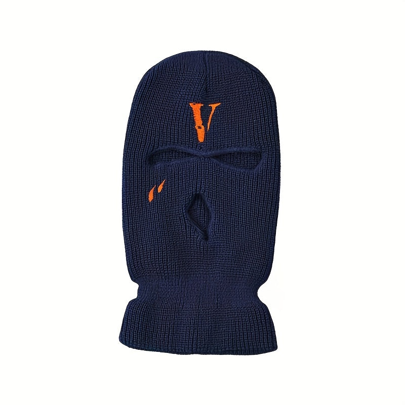 Men's Embroidered V Riding Hooded Warm Hat