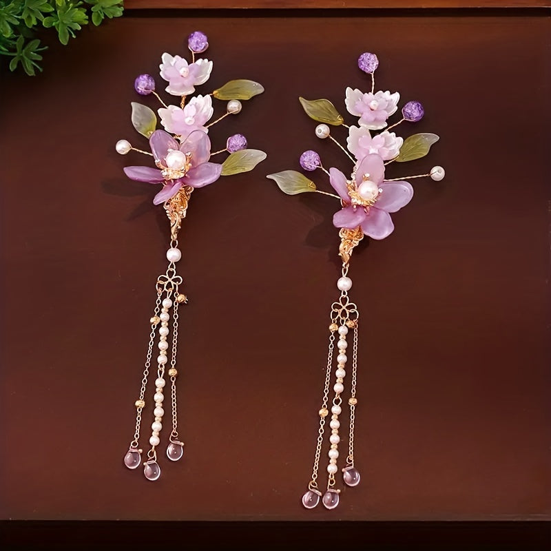 Chinese Style Retro Head Piece Set Floral Hair Comb Earrings Hair Clips