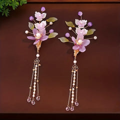 Chinese Style Retro Head Piece Set Floral Hair Comb Earrings Hair Clips