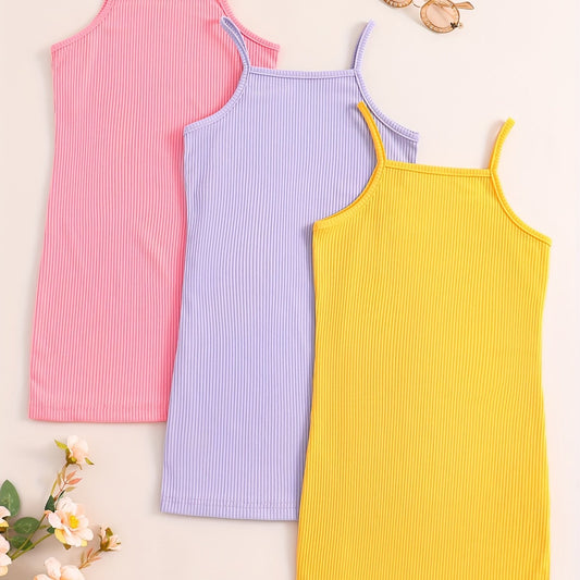 3pc Girls' Vibrant Color Bodycon Cami Dresses Set For Party
