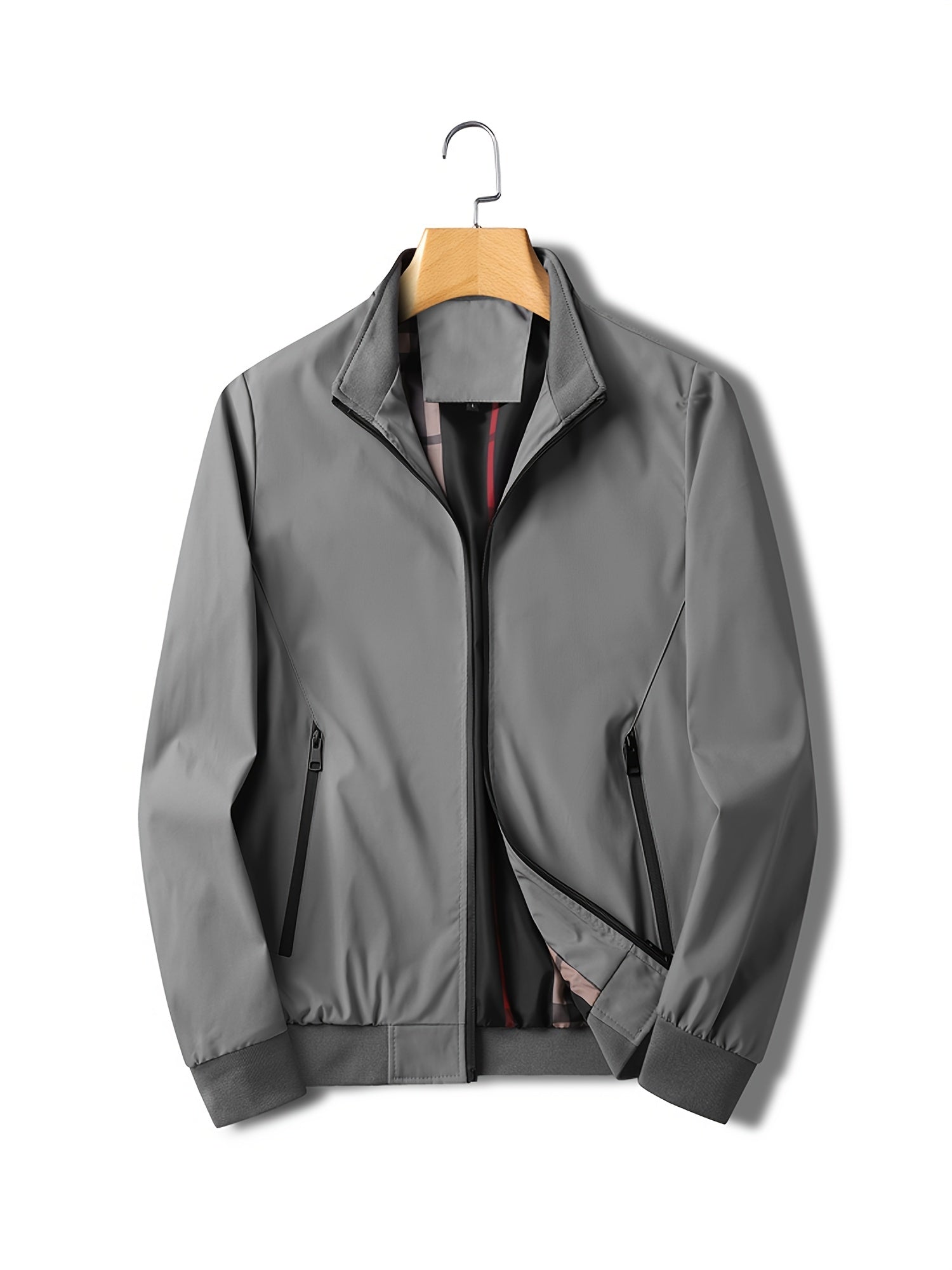 Men's Stand Collar Zip Sports Jacket with Pockets