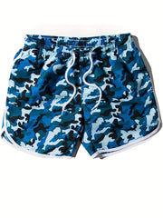  Camo Print Elastic Drawstring High Stretch Shorts