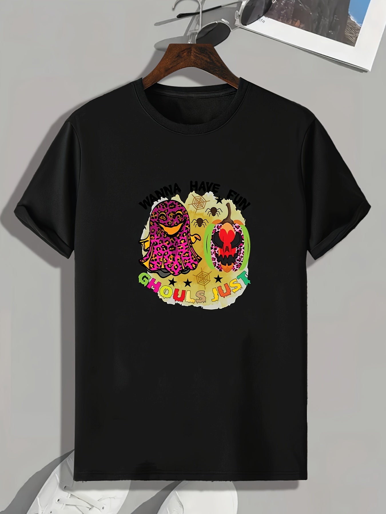 Halloween Pumpkin & Ghost Print Men's Sports Tee