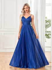 Pleated Mesh V Neck Bridesmaid Dress for Wedding Party