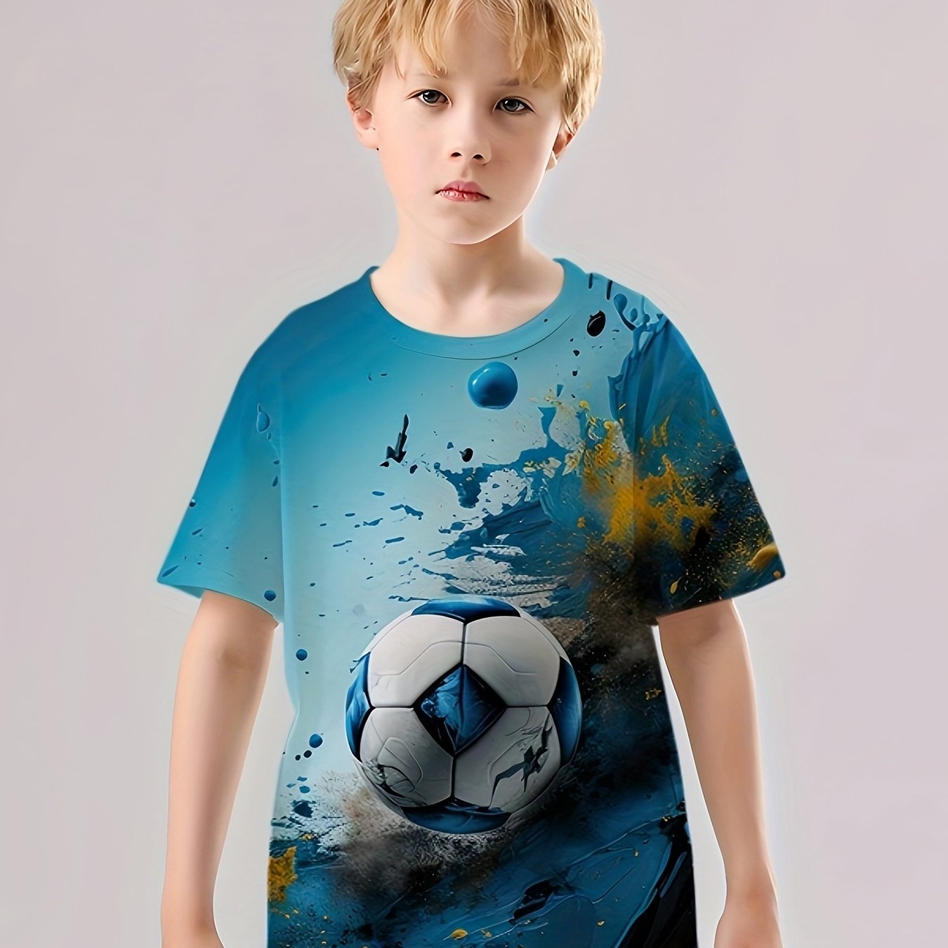 Football 3D Print Boys T Shirt Short Sleeve Tee For Kids
