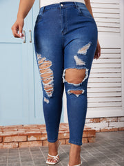  High Rise Ripped Button Fly Skinny Jeans