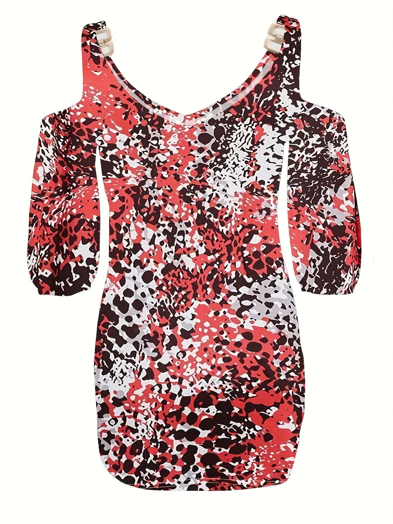  Leopard Print Cold Shoulder Mini Dress